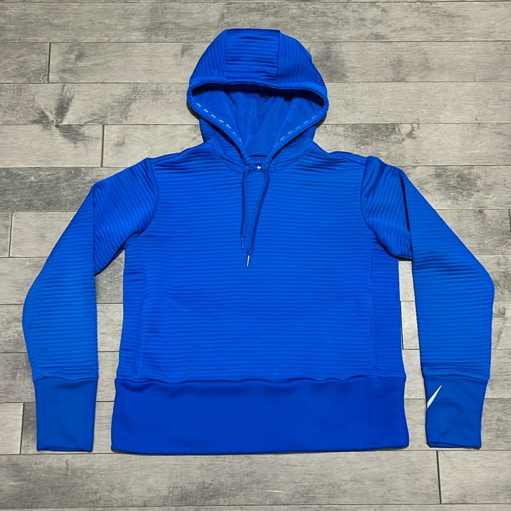 Nike Dri Fit Ribbed Hoodie - Blue - Small